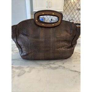 UGG Collection Handmade in Italy Leather Hobo Handbag Metallic Bronze Snakeskin
